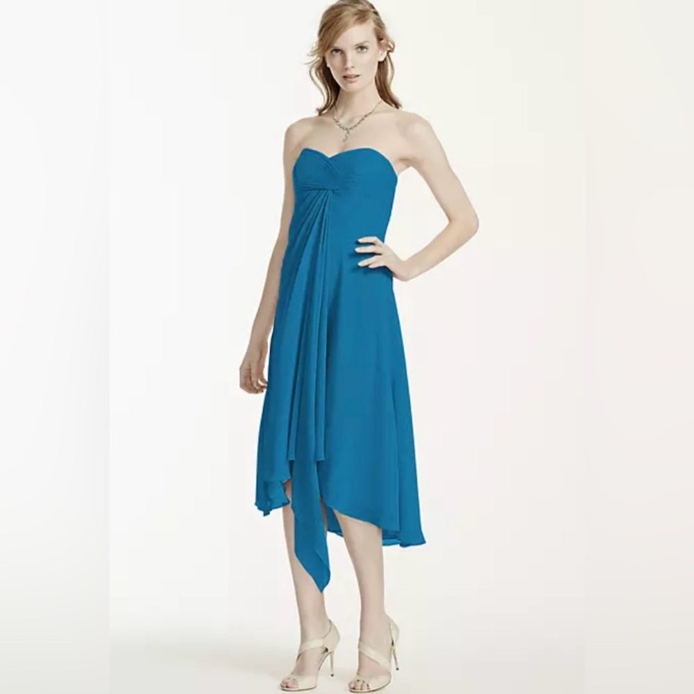 David's Bridal Blue Chiffon Midi Dress w Zip Garment Bag Style: F12284 Size 12